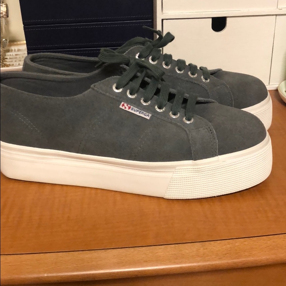 Gray Suede Platform Superga